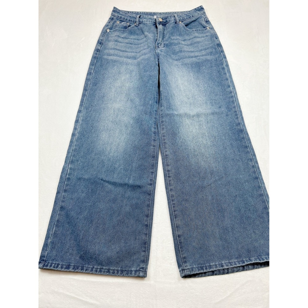 Riley & James Womens Wide Leg Jeans Medium Wash LA 07 Patch Denim Size L